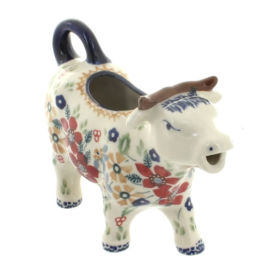 Blue Rose Polish Pottery Red Daisy Cow Creamer