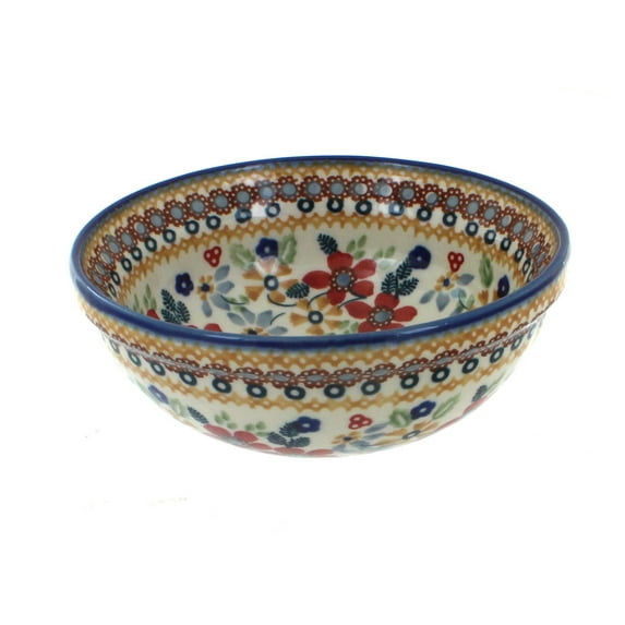 Blue Rose Polish Pottery Red Daisy Dessert Bowl