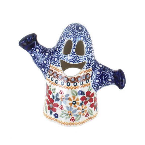 Blue Rose Polish Pottery Red Daisy Ghost Luminary