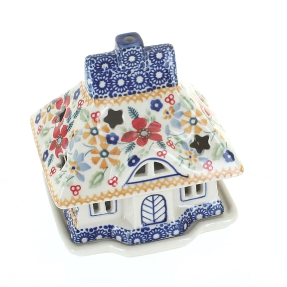Blue Rose Polish Pottery Red Daisy House Luminary