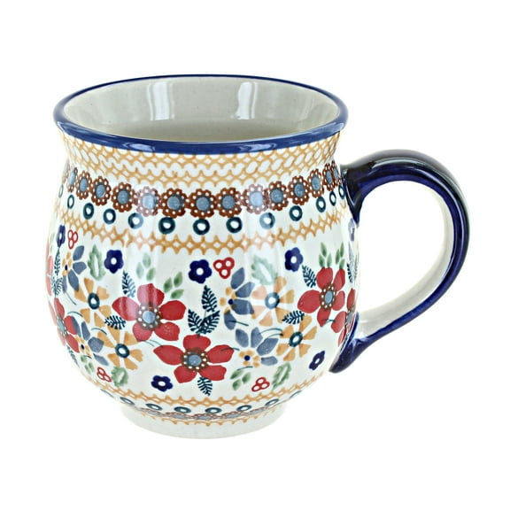 Blue Rose Polish Pottery Red Daisy Large Bubble Mug