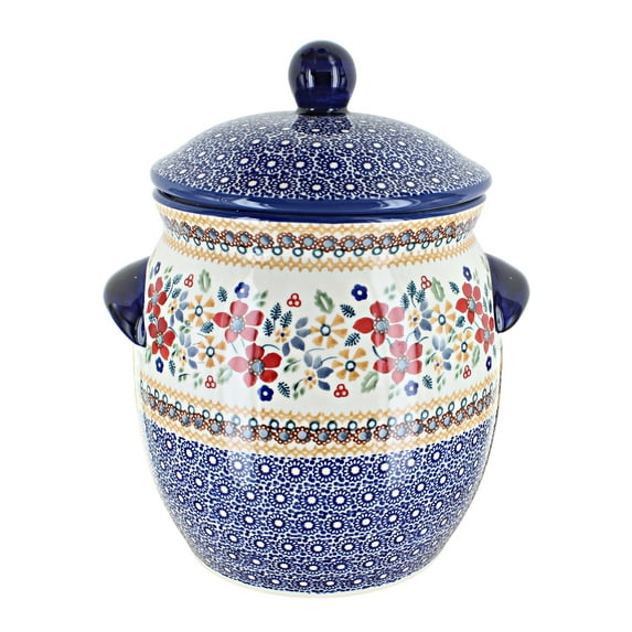 Blue Rose Polish Pottery Red Daisy Large Container