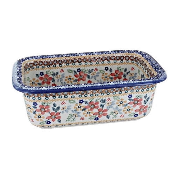 Blue Rose Polish Pottery Red Daisy Loaf Baker