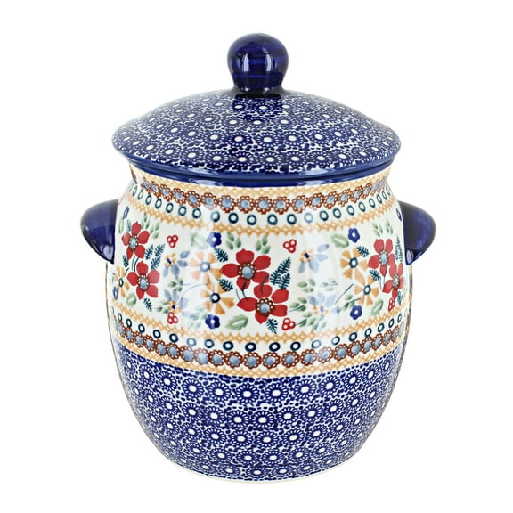 Blue Rose Polish Pottery Red Daisy Medium Container