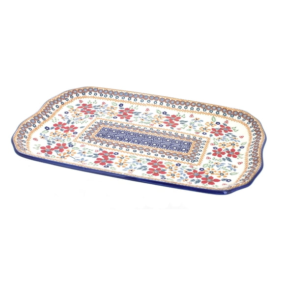 Blue Rose Polish Pottery Red Daisy Medium Serving Tray