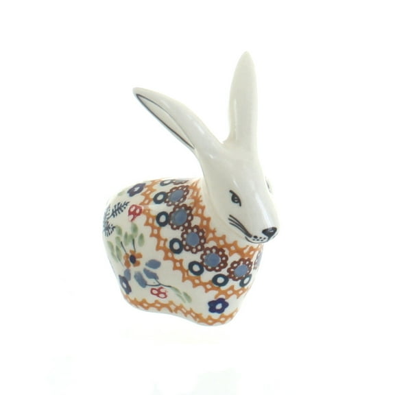 Blue Rose Polish Pottery Red Daisy Rabbit Figurine