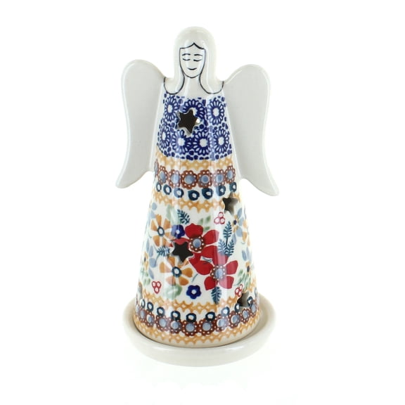 Blue Rose Polish Pottery Red Daisy Small Angel Luminary