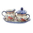thumbnail image 1 of Blue Rose Polish Pottery Red Daisy Sugar & Creamer with Tray, 1 of 2