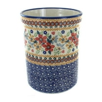 Blue Rose Polish Pottery Red Daisy Utensil Jar