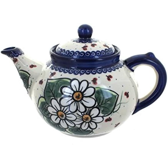Blue Rose Polish Pottery - Red Ladybug Teapot - 4 Cup Capacity - Hand-Painted Polish Pottery Ceramic Coffee & Tea Server$$Home Decor, Kitchen, & Other