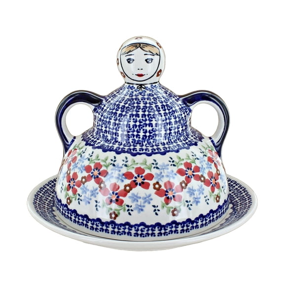 Blue Rose Polish Pottery Red Poppy Cheese Lady