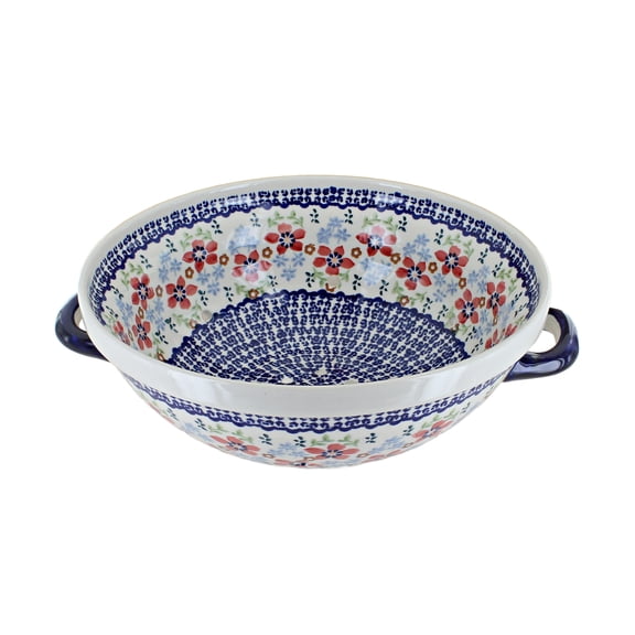 Blue Rose Polish Pottery Red Poppy Colander