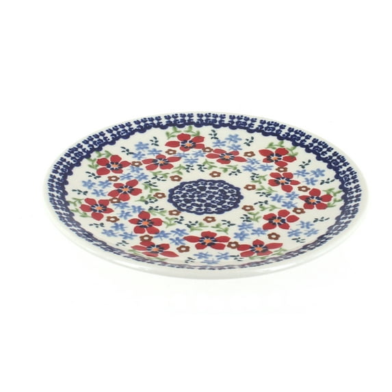Blue Rose Polish Pottery Red Poppy Dessert Plate
