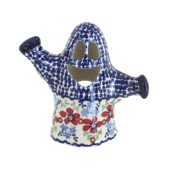 Blue Rose Polish Pottery Red Poppy Ghost Luminary