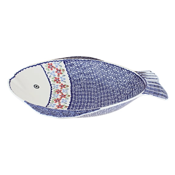 Blue Rose Polish Pottery Red Poppy Large Fish Platter