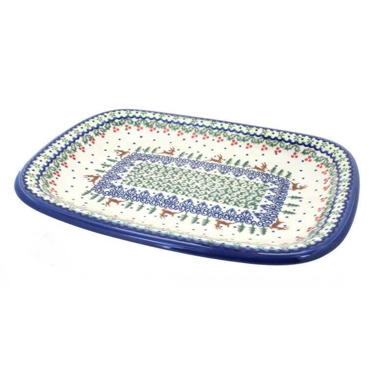 Blue Rose Polish Pottery Reindeer Delight Medium Rectangular