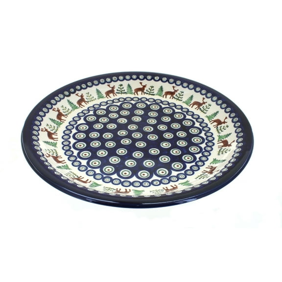 Blue Rose Polish Pottery Reindeer Pine Dinner Plate