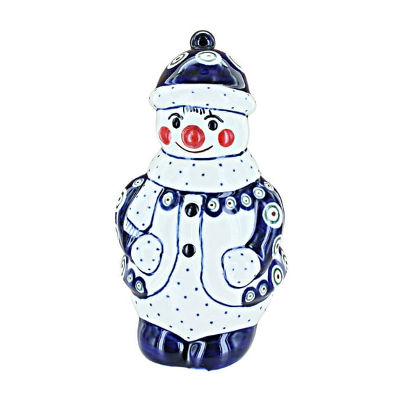 Blue Rose Polish Pottery Reindeer Pine Snowman Figurine