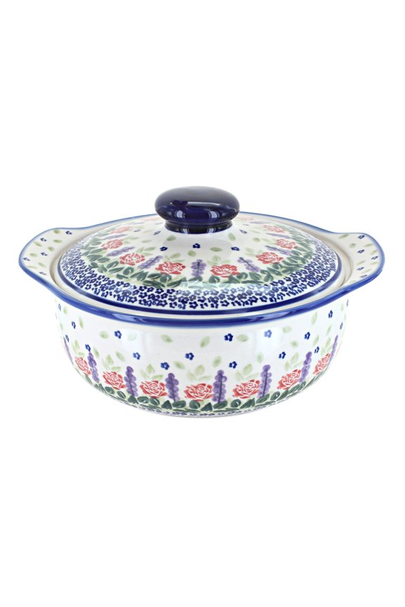 Blue Rose Polish Pottery Roses Are Red Round Covered Baker