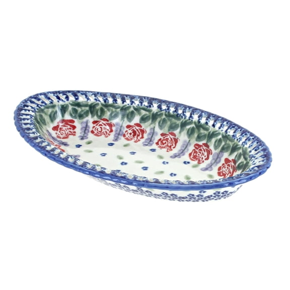 Blue Rose Polish Pottery Roses Are Red Small Oval Dish