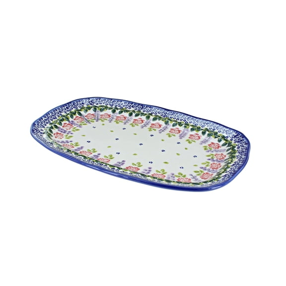 Blue Rose Polish Pottery Roses are Red Medium Scalloped Serving Platter