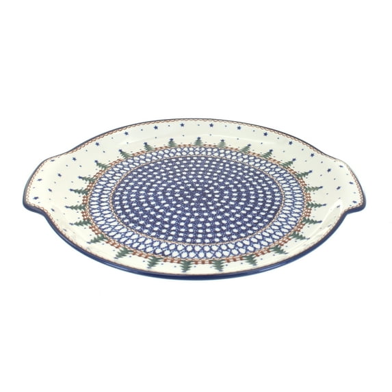 Blue Rose Polish Pottery Rustic Pines Round Serving Tray with Handles