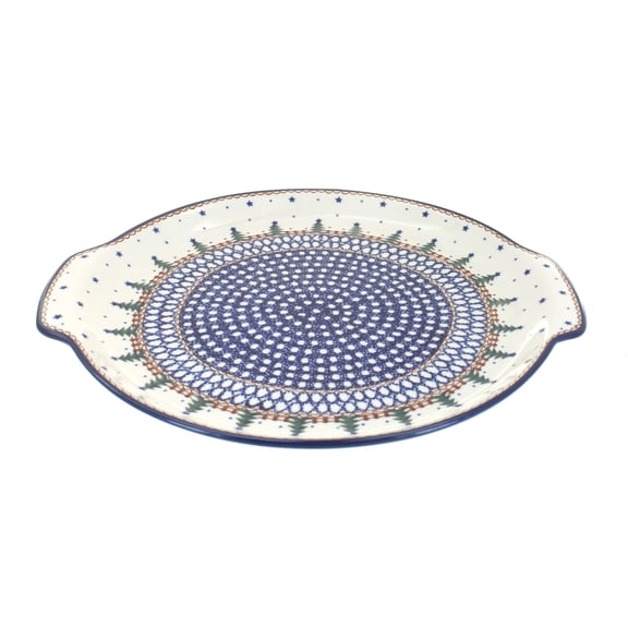 Blue Rose Polish Pottery Rustic Pines Round Serving Tray with Handles