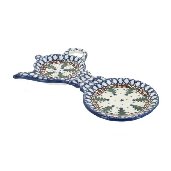 Blue Rose Polish Pottery Rustic Pines Tea Bag Holder & Saucer