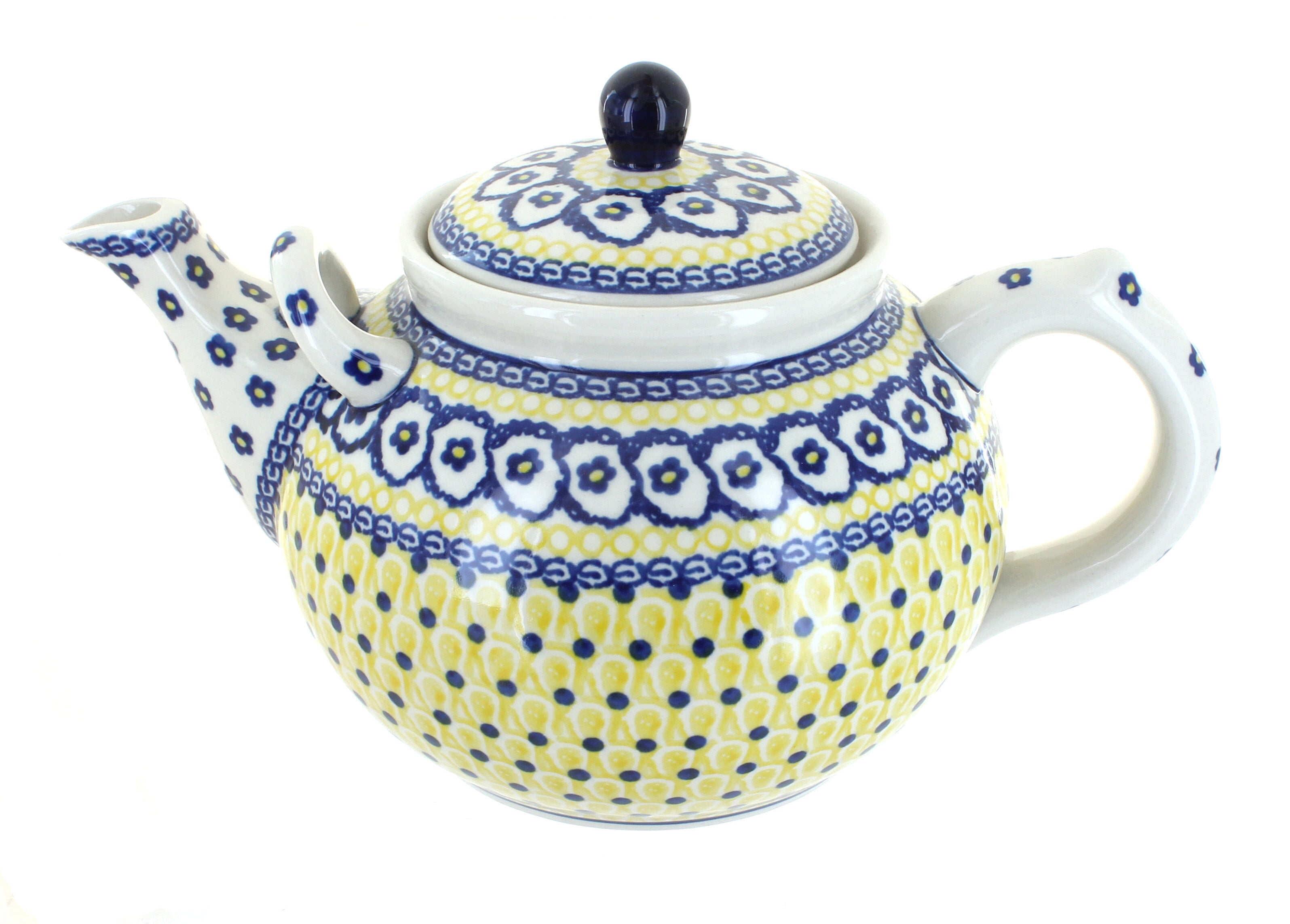 Large Ceramic Teapot with Saffron Pattern in Blue and Yellow
