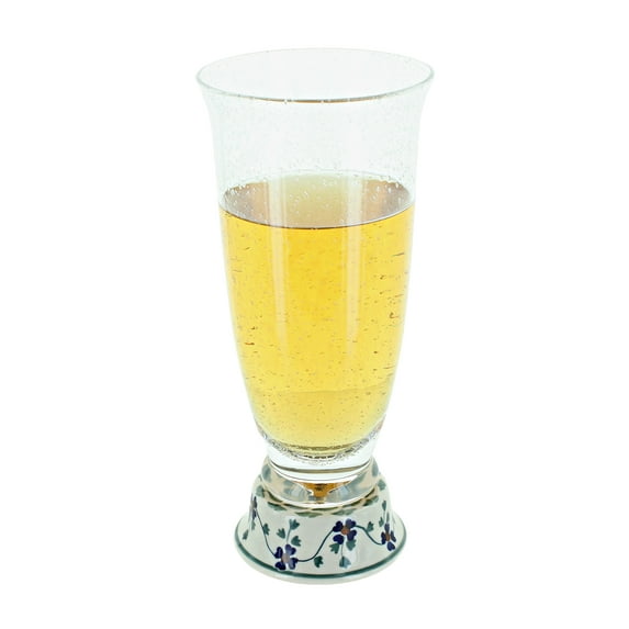Blue Rose Polish Pottery Sage Floral Beer Glass
