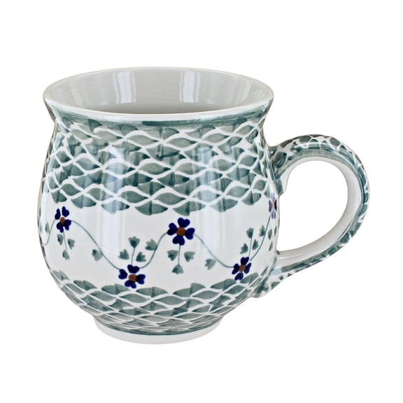 Blue Rose Polish Pottery Sage Floral Large Bubble Mug