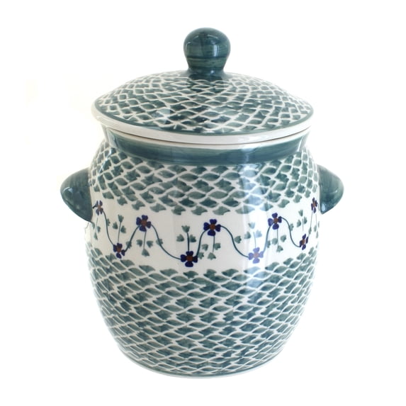 Blue Rose Polish Pottery Sage Floral Medium Canister