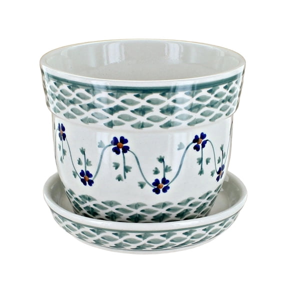 Blue Rose Polish Pottery Sage Floral Medium Flower Pot