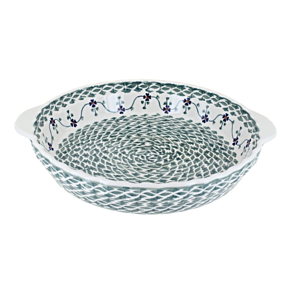 Blue Rose Polish Pottery Sage Floral Pie Plate with Handles