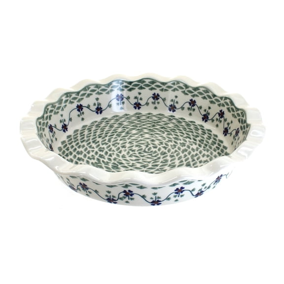 Blue Rose Polish Pottery Sage Floral Pie Plate