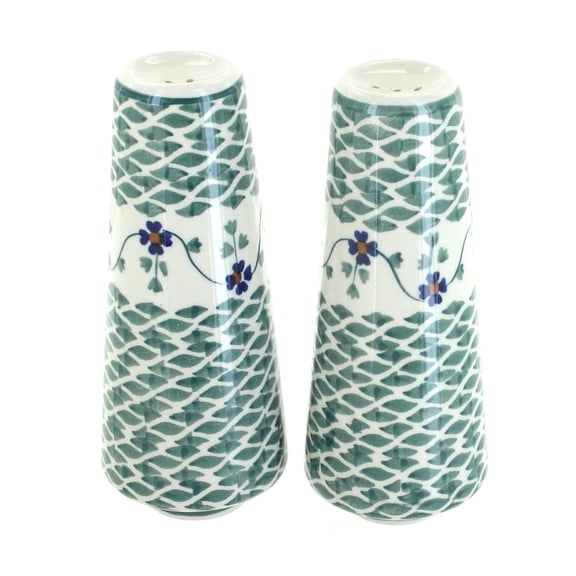Blue Rose Polish Pottery Sage Floral Salt & Pepper Shakers