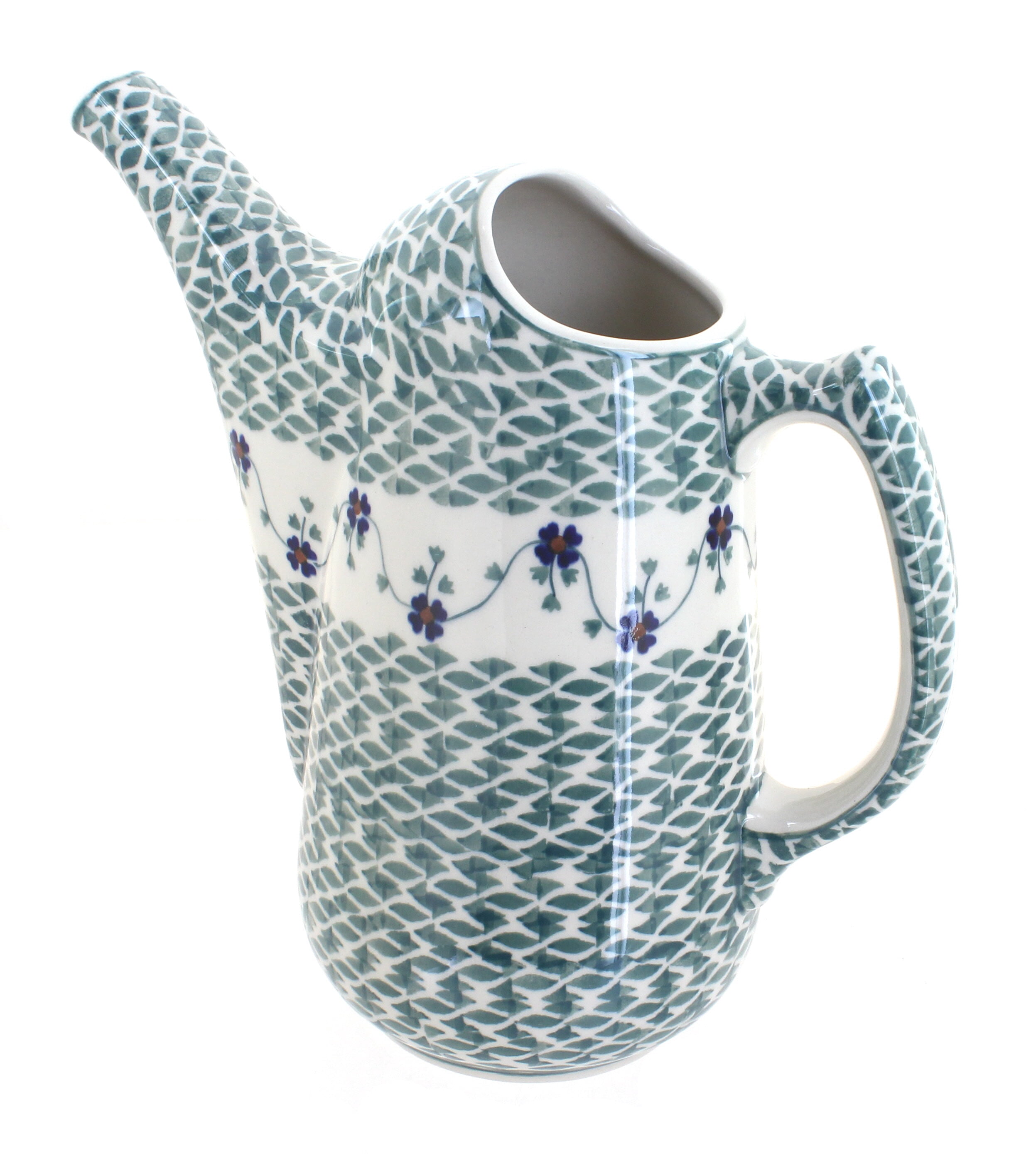 Blue Rose Polish Pottery Sage Floral Watering Can