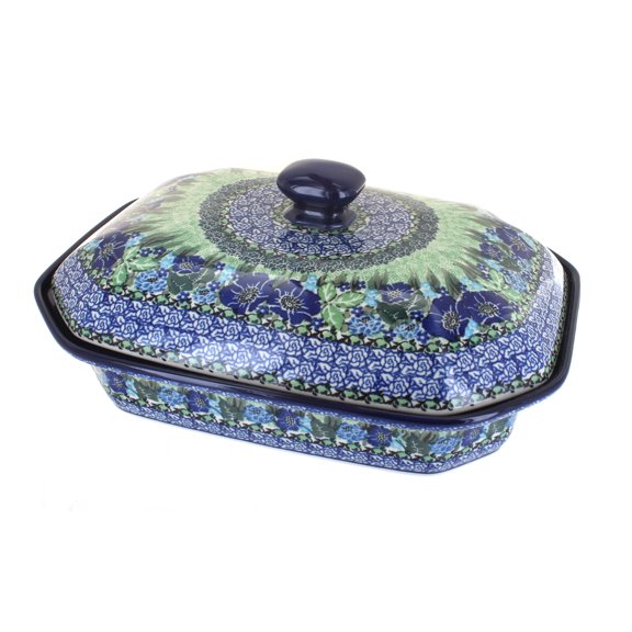 Blue Rose Polish Pottery Sapphire Fields Large Covered Baker