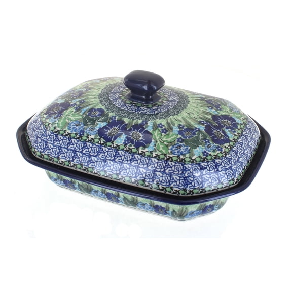 Blue Rose Polish Pottery Sapphire Fields Medium Covered Baker