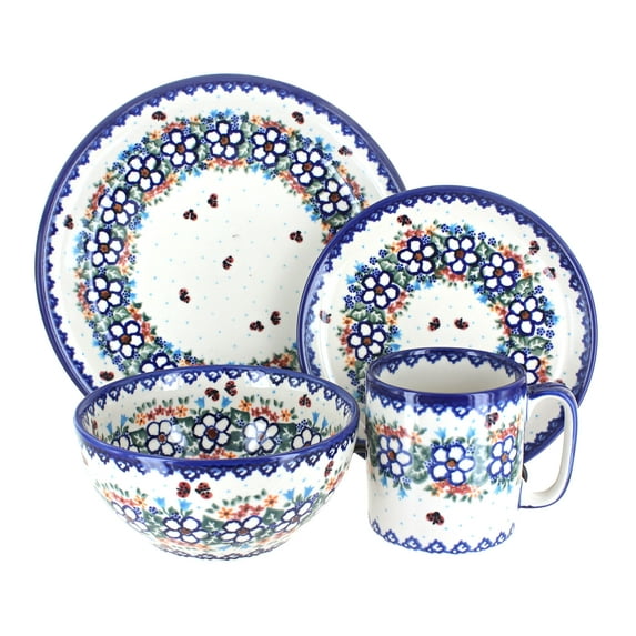 Blue Rose Polish Pottery Scarlett 16 Piece Dinner Set