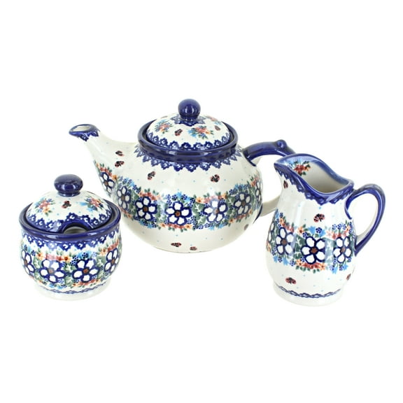 Blue Rose Polish Pottery Scarlett 3 Piece Tea Set