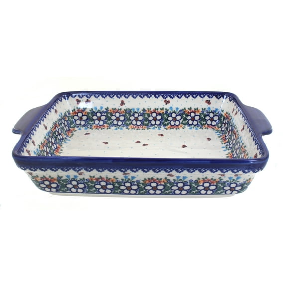 Blue Rose Polish Pottery Scarlett Baker with Handles