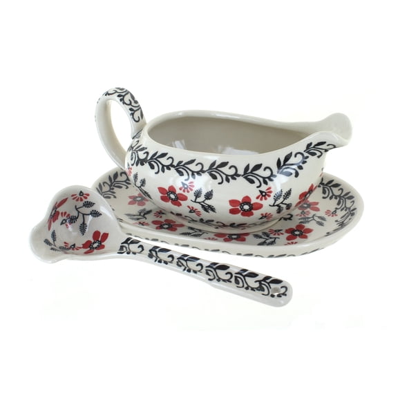 Blue Rose Polish Pottery Scarlett Ivy Gravy Boat & Ladle