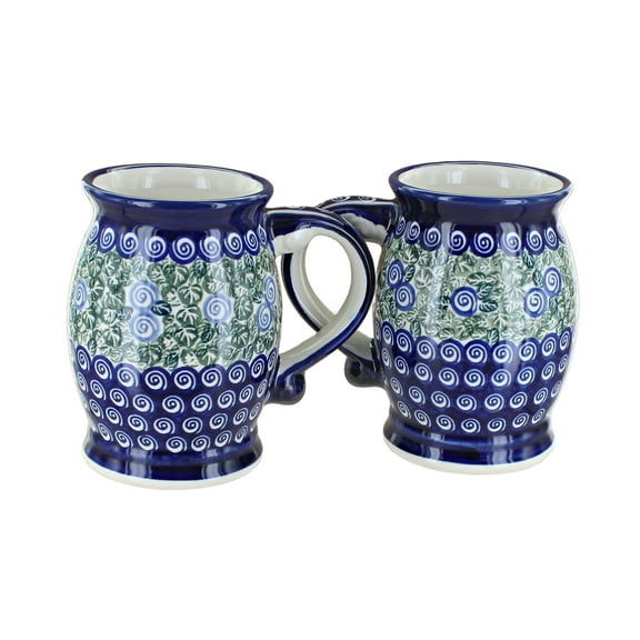 Blue Rose Polish Pottery Seaside Swirl Beer Mug Set