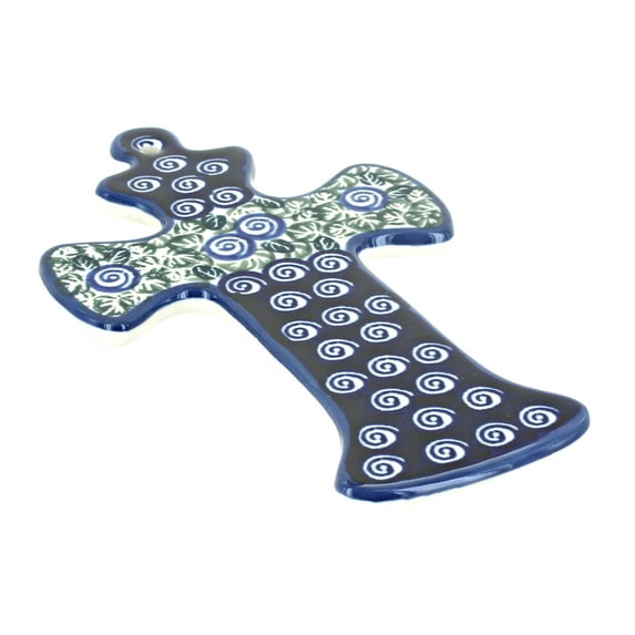 Blue Rose Polish Pottery Seaside Swirl Cross