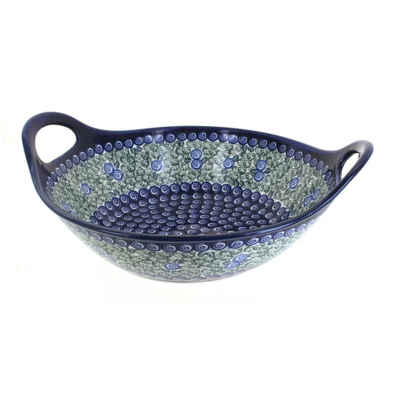 Blue Rose Polish Pottery Seaside Swirl Deep Bowl With Handles