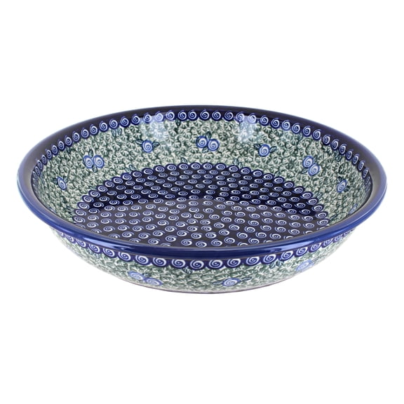 Blue Rose Polish Pottery Seaside Swirl Large Shallow Serving Bowl