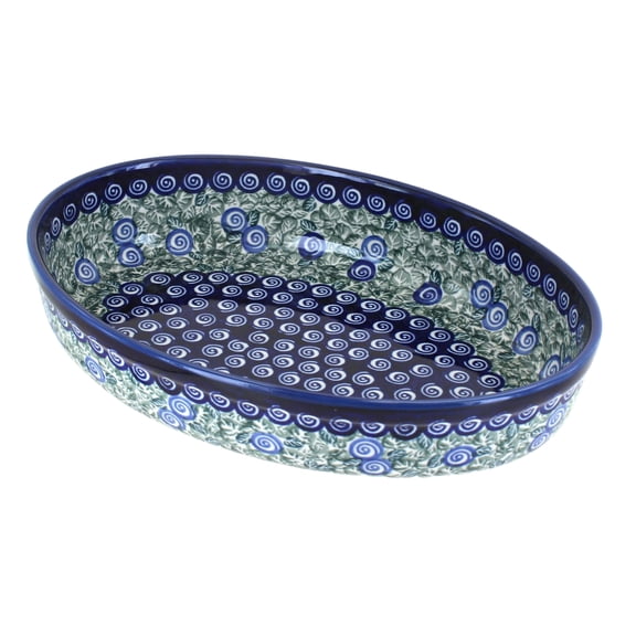 Blue Rose Polish Pottery Seaside Swirl Small Oval Baker
