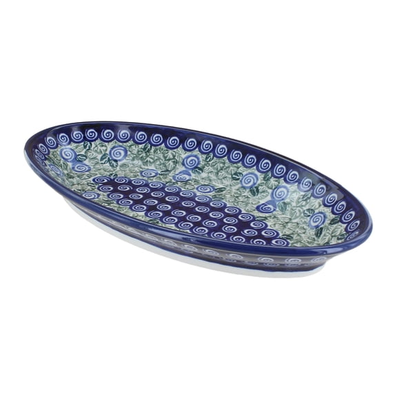 Blue Rose Polish Pottery Seaside Swirl Small Oval Platter