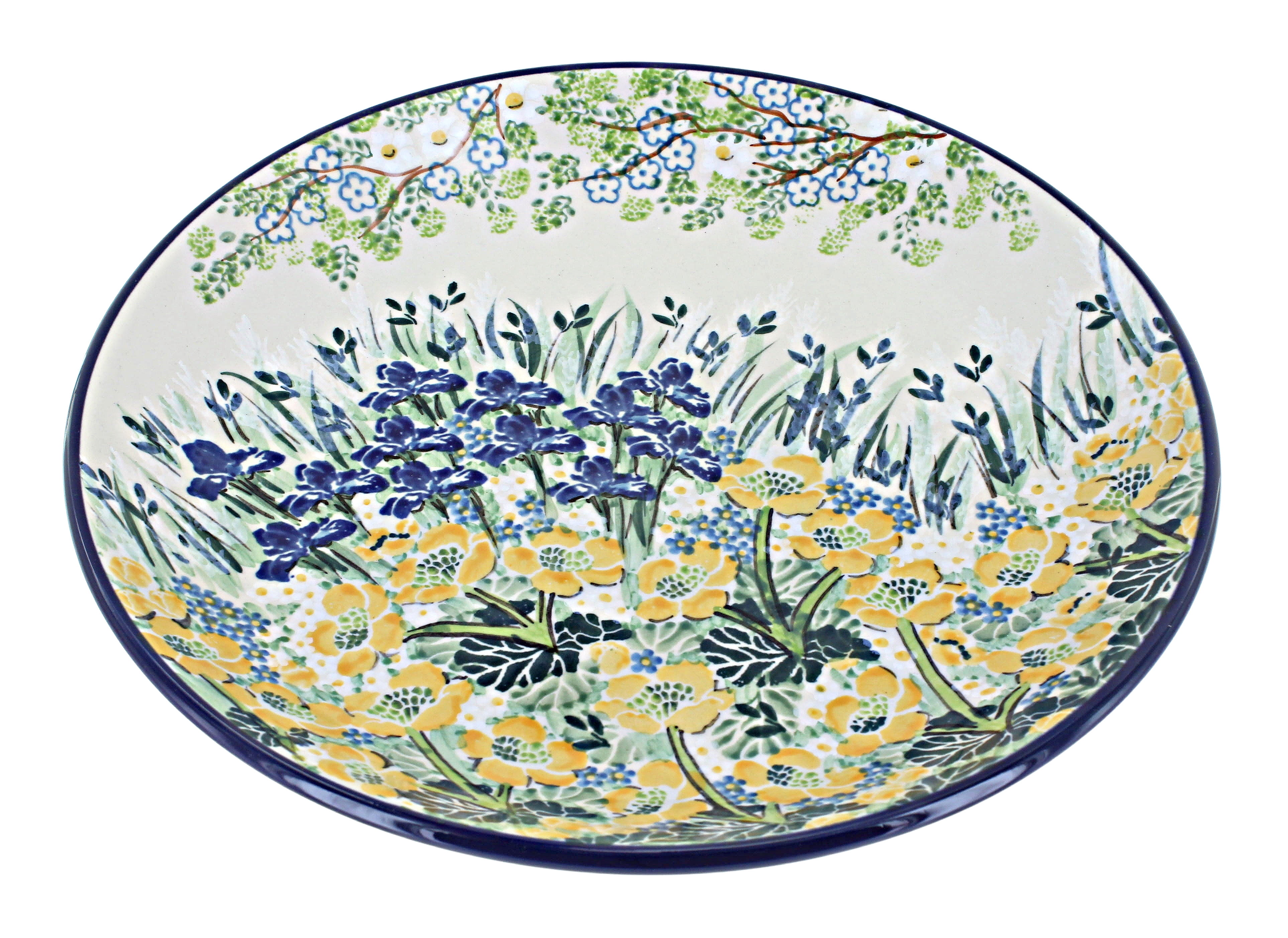 Blue Rose Polish Pottery Lasagna Dish - Green Poinsettia Pattern, 14.25x11.5 Inches, Hand-Painted & Dishwasher Safe